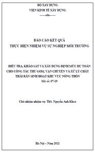 DỰ ÁN: Điều tra, khảo sát và Vswin casino định mức dự toán cho Vswin fun thu gom, vận chuyển và xử lý chất thải rắn sinh hoạt khu vực nông thôn